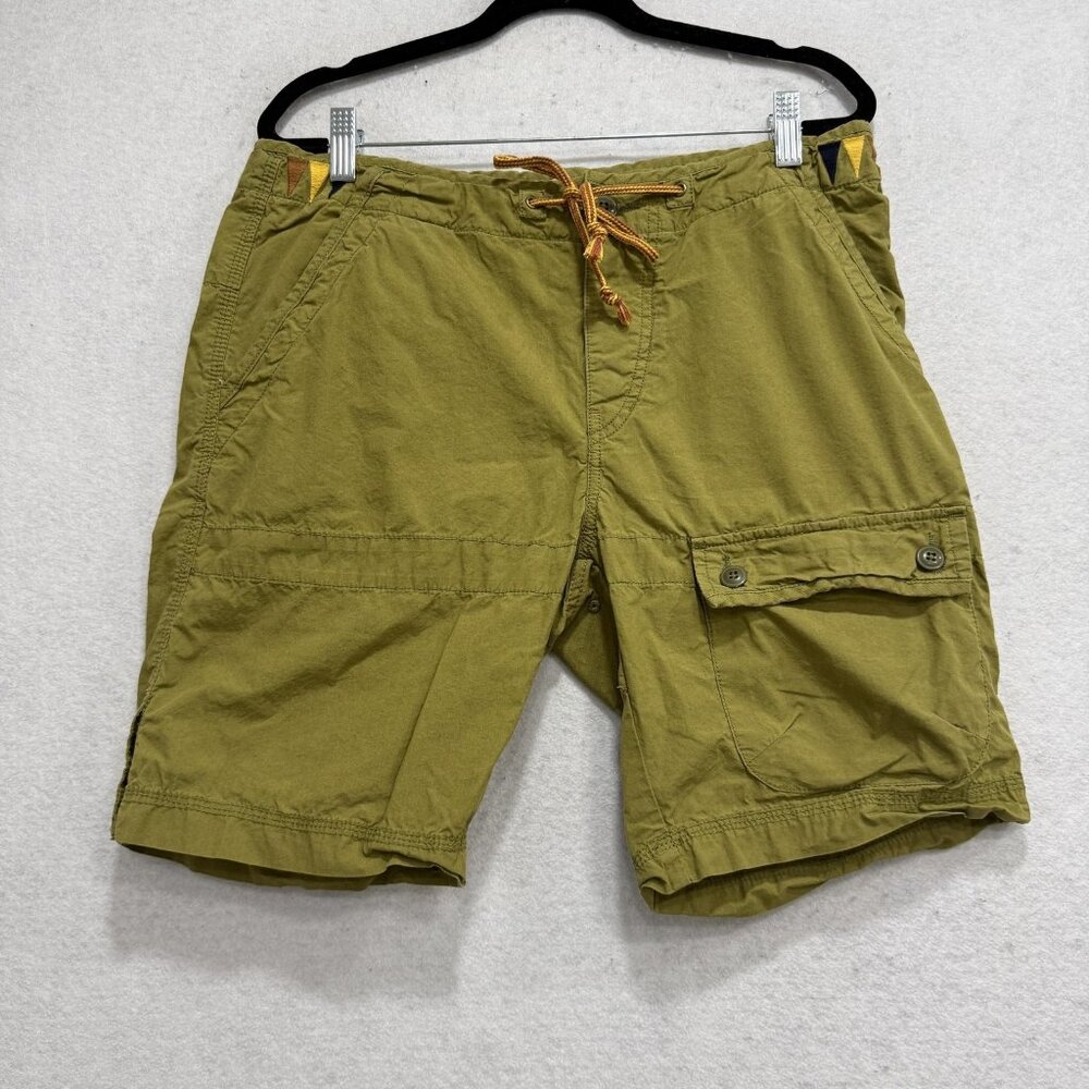 Koto Cargo Shorts Mens 33 Green Cotton Elastic Waist Drawstring Casual 10 Inseam